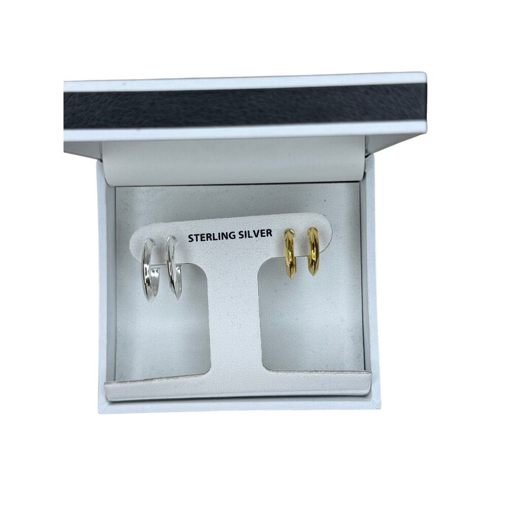 R.H. Macy & Co Sterling Silver Hoop Earrings Set Two-Tone NWT